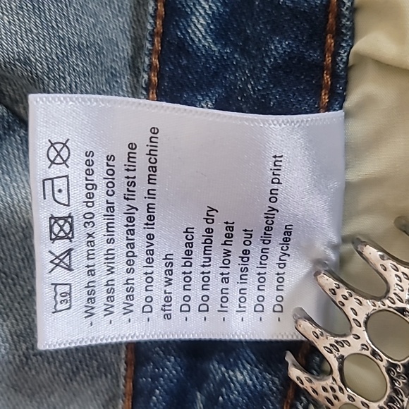 SERENEDE Patchwork Streetwear Earth Tone Serenity Prayer Distressed Skinny Jeans - Picture 6 of 16